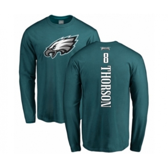 Philadelphia Eagles #8 Clayton Thorson Green Backer Long Sleeve T-Shirt - Ujersey