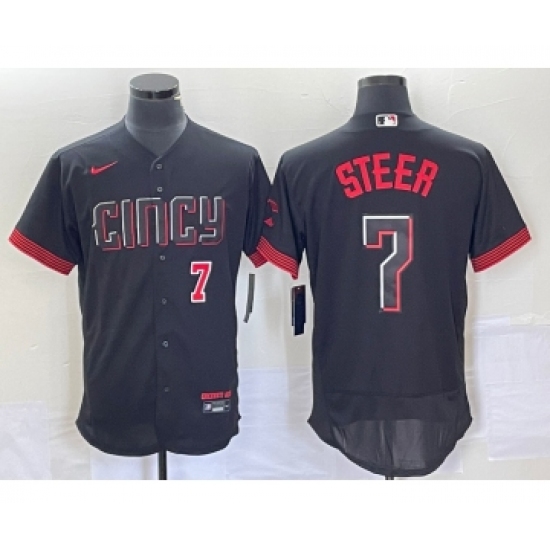 Men's Nike Cincinnati Reds Spencer Steer Number Black 2023 City Connect Flex Base Stitched Jersey1 - Ujersey