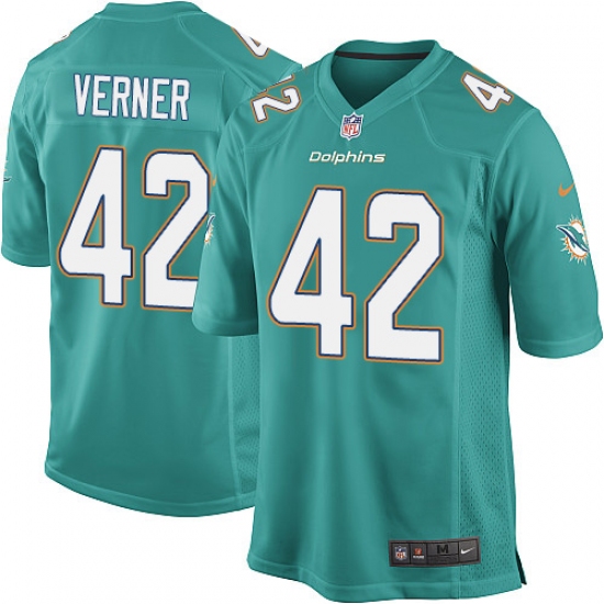 Men's Nike Miami Dolphins #42 Alterraun Verner Game Aqua Green Team Color NFL Jersey - Ujersey