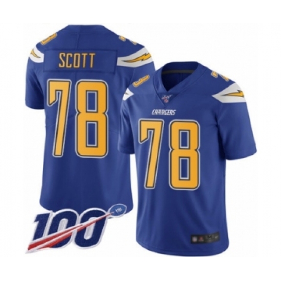 Men's Los Angeles Chargers #78 Trent Scott Limited Electric Blue Rush Vapor Untouchable 100th Season Football Jersey - Ujersey