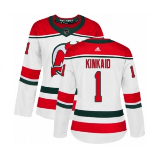 Women's Adidas New Jersey Devils #1 Keith Kinkaid Authentic White Alternate NHL Jersey - Ujersey