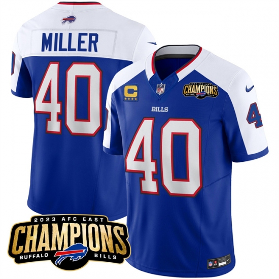 Men's Buffalo Bills #40 Von Miller Blue White 2023 F.U.S.E. AFC East Champions With 4-star C Football Stitched Jersey - Ujersey