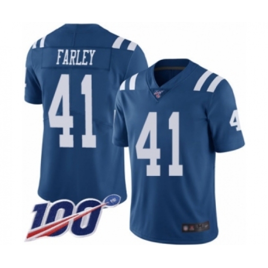 Men's Indianapolis Colts #41 Matthias Farley Limited Royal Blue Rush Vapor Untouchable 100th Season Football Jersey - Ujersey