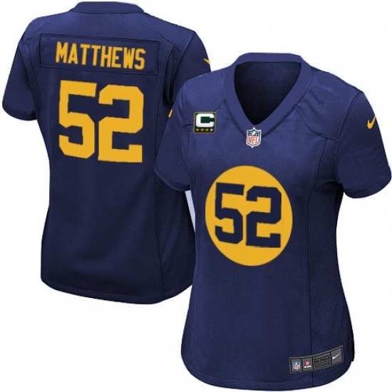 Women's Nike Green Bay Packers #52 Clay Matthews Elite Navy Blue Alternate C Patch NFL Jersey - Ujersey