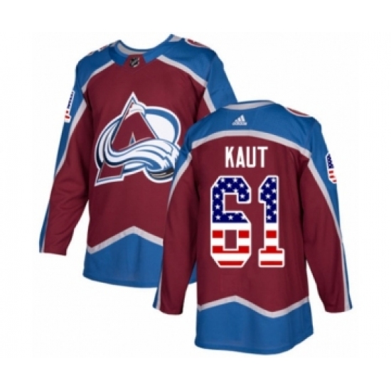 Men's Adidas Colorado Avalanche #61 Martin Kaut Authentic Burgundy Red USA Flag Fashion NHL Jersey