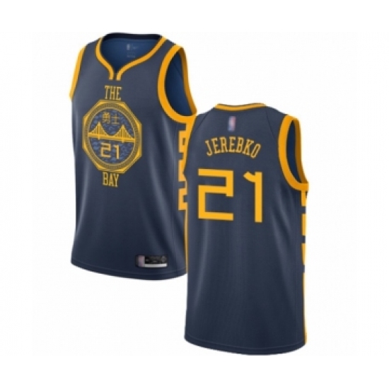 Youth Golden State Warriors #21 Jonas Jerebko Swingman Navy Blue Basketball Jersey - City Edition - Ujersey