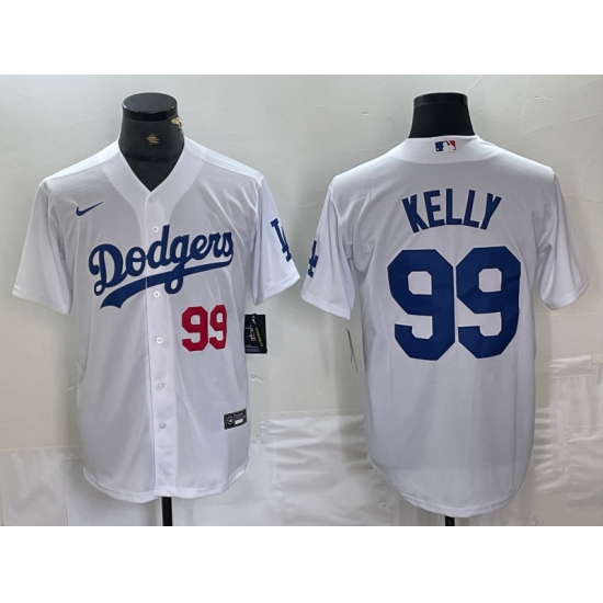 Men's Los Angeles Dodgers #99 Joe Kelly Number White Stitched Cool Base Nike Jerseys - Ujersey