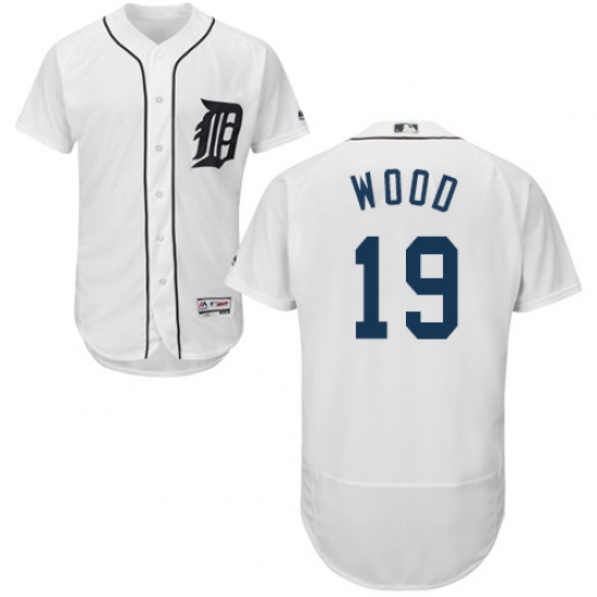 Men's Majestic Detroit Tigers #19 Travis Wood White Home Flex Base Authentic Collection MLB Jersey - Ujersey