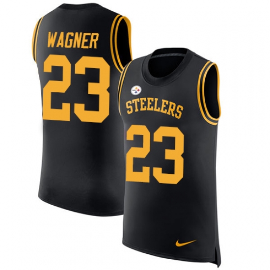Men's Nike Pittsburgh Steelers #23 Mike Wagner Limited Black Rush Player Name & Number Tank Top NFL Jersey - Ujersey