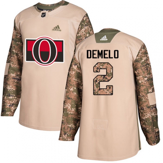 Men's Adidas Ottawa Senators #2 Dylan DeMelo Authentic Camo Veterans Day Practice NHL Jersey - Ujersey