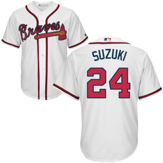 Youth Majestic Atlanta Braves #24 Kurt Suzuki Authentic White Home Cool Base MLB Jersey - Ujersey