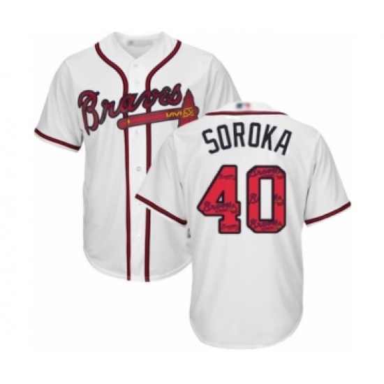 Men's Atlanta Braves #40 Mike Soroka Authentic White Team Logo Fashion Cool Base Baseball Jersey - Ujersey