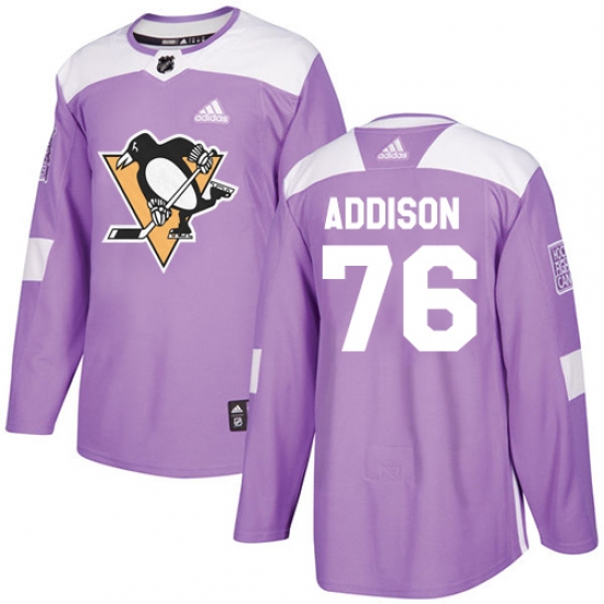 Men's Adidas Pittsburgh Penguins #76 Calen Addison Authentic Purple Fights Cancer Practice NHL Jersey - Ujersey