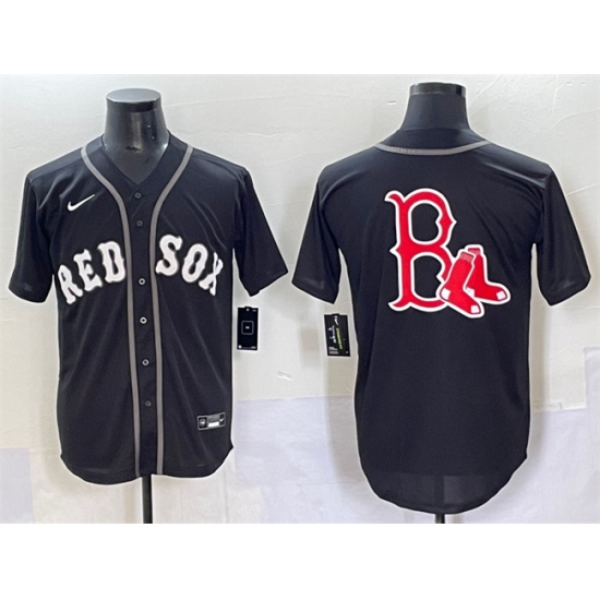 Men's Boston Red Sox Team Big Logo Black Lights Out Limited Stitched Baseball Jersey - Ujersey