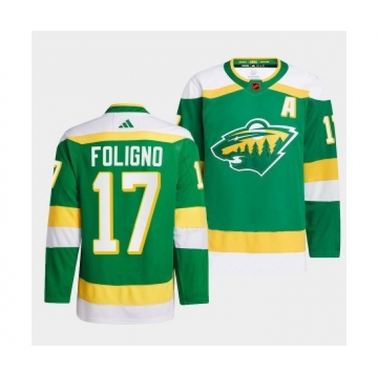 Men's Minnesota Wild #17 Marcus Foligno Green 2022-23 Reverse Retro Stitched Jersey - Ujersey