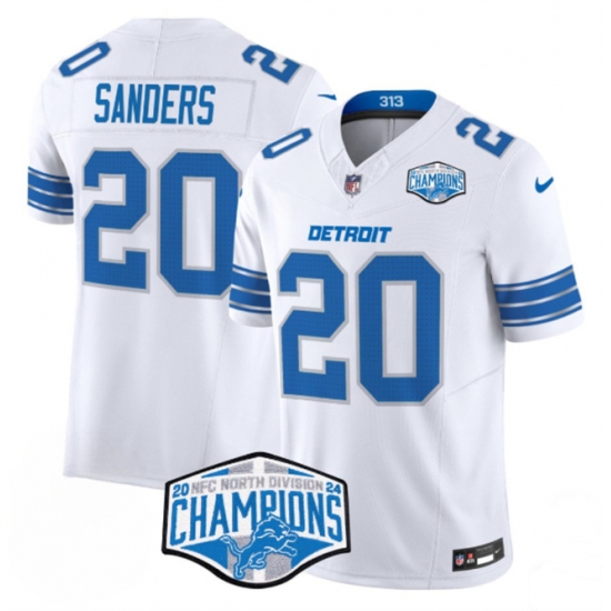 Men's Detroit Lions #20 Barry Sanders White 2024 NFC North Champions F.U.S.E. Vapor Limited Stitched Jersey - Ujersey