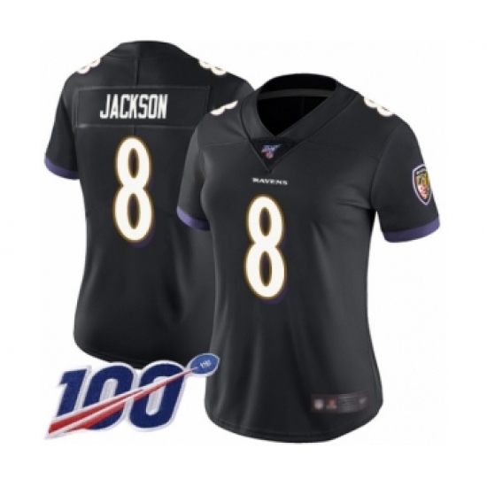 Women's Nike Baltimore Ravens #8 Lamar Jackson Black Alternate Vapor Untouchable Limited Player 100th Season NFL Jersey - Ujersey
