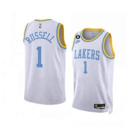 Men's Los Angeles Lakers #1 D’Angelo Russell 2022-23 White Classic Edition With No.6 Stitched Basketball Jersey - Ujersey