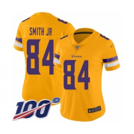 Women's Minnesota Vikings #84 Irv Smith Jr. Limited Gold Inverted Legend 100th Season Football Jersey - Ujersey
