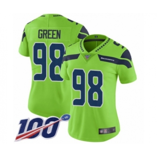 Women's Seattle Seahawks #98 Rasheem Green Limited Green Rush Vapor Untouchable 100th Season Football Jersey - Ujersey