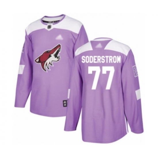 Men's Arizona Coyotes #77 Victor Soderstrom Authentic Purple Fights Cancer Practice Hockey Jersey