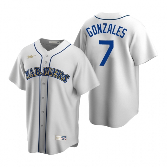 Men's Nike Seattle Mariners #7 Marco Gonzales White Cooperstown Collection Home Stitched Baseball Jersey - Ujersey