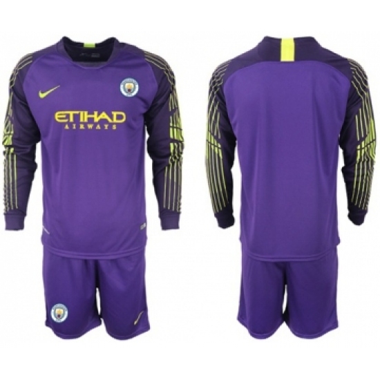 Manchester City Blank Purple Goalkeeper Long Sleeves Soccer Club Jersey