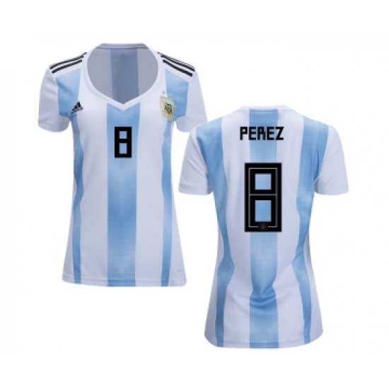 Women's Argentina #8 Perez Home Soccer Country Jersey