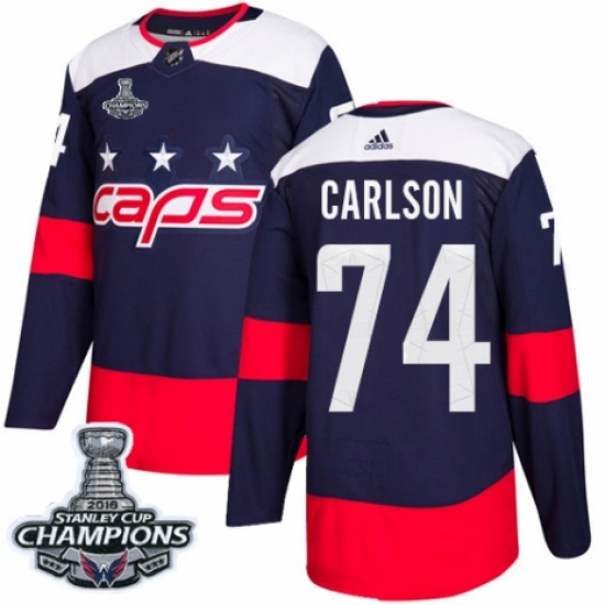 Men's Adidas Washington Capitals #74 John Carlson Authentic Navy Blue 2018 Stadium Series 2018 Stanley Cup Final Champions NHL Jersey - Ujersey