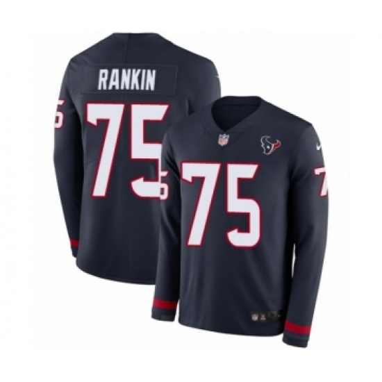 Men's Nike Houston Texans #75 Martinas Rankin Limited Navy Blue Therma Long Sleeve NFL Jersey - Ujersey