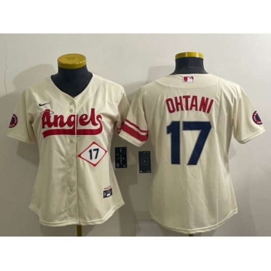 Women's Los Angeles Angels #17 Shohei Ohtani Number Cream 2022 City Connect Cool Base Stitched Jersey - Ujersey