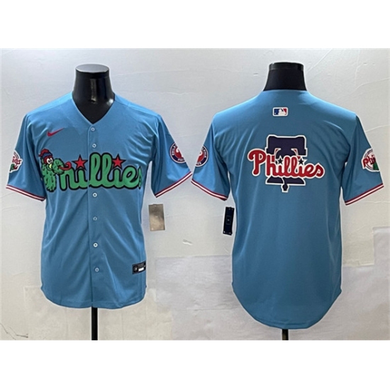 Men's Philadelphia Phillies Team Big Logo Light Blue Phanatic Limited Stitched Jersey - Ujersey