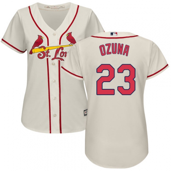Women's Majestic St. Louis Cardinals #23 Marcell Ozuna Replica Cream Alternate Cool Base MLB Jersey - Ujersey