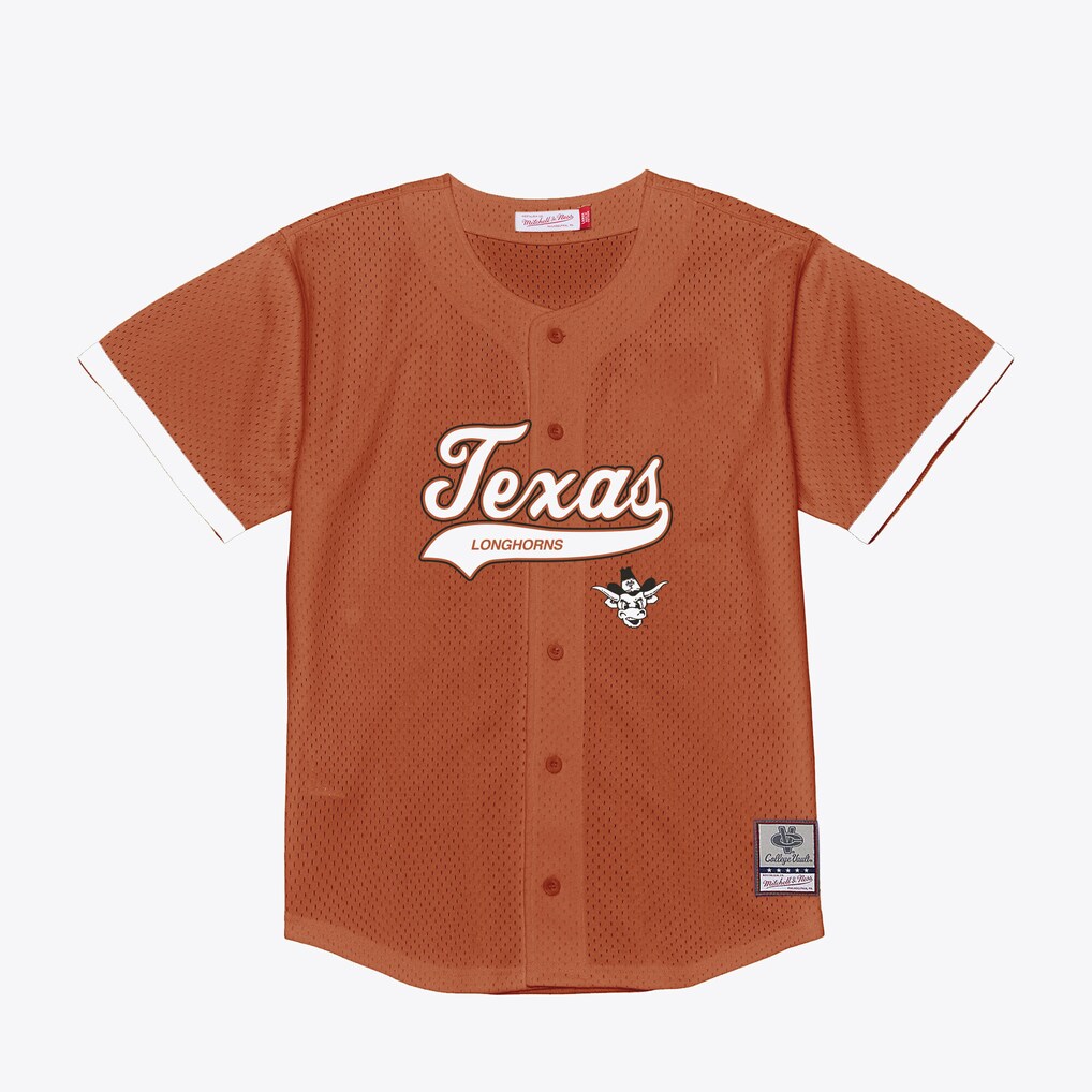 Men's Mitchell & Ness Texas Orange Texas Longhorns Mesh Button-Up Batting Practice Baseball Jersey - Ujersey