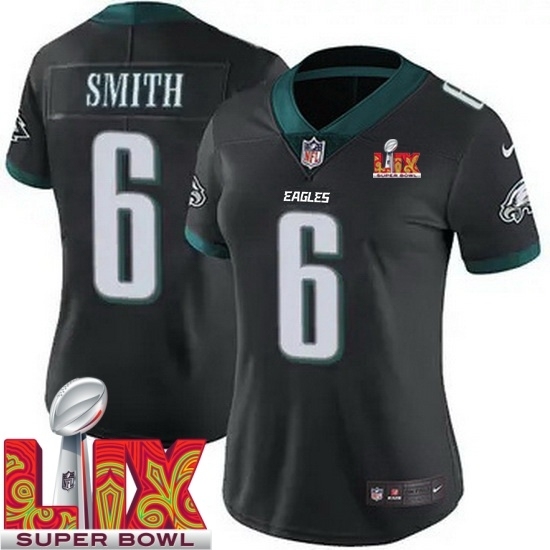 Women Philadelphia Eagles DeVonta Smith #6 Black 2024 2025 Super Bowl LIX F U S E Stitched NFL Jersey - Ujersey
