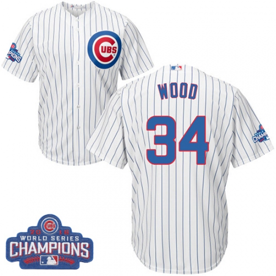 Youth Majestic Chicago Cubs #34 Kerry Wood Authentic White Home 2016 World Series Champions Cool Base MLB Jersey - Ujersey