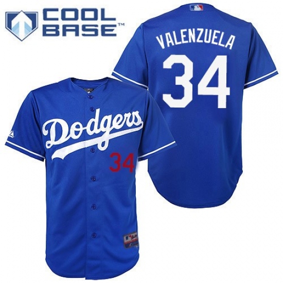 Youth Majestic Los Angeles Dodgers #34 Fernando Valenzuela Authentic Royal Blue Cool Base MLB Jersey - Ujersey