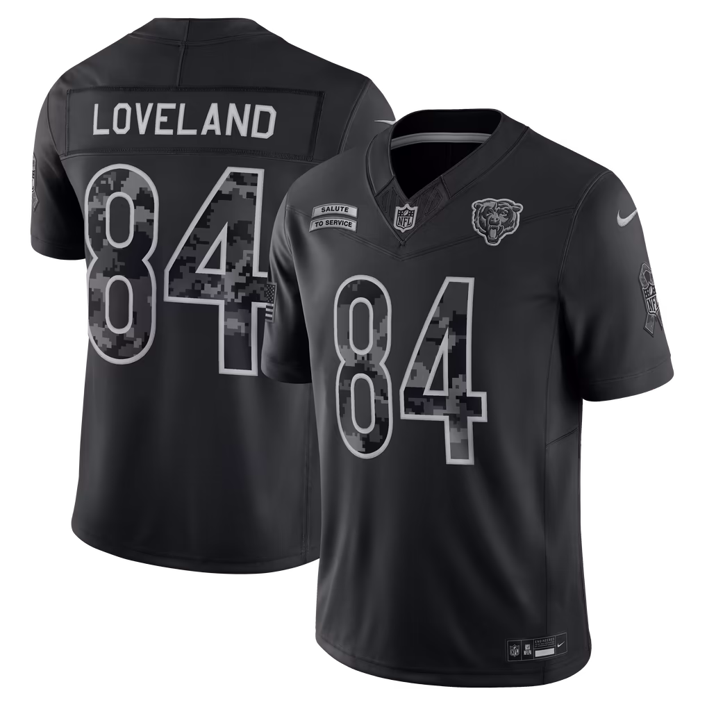 Men's Chicago Bears Colston Loveland Nike Black 2026 Salute to Service Stitched Limited Jersey - Ujersey