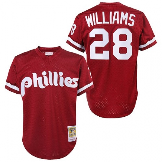 Men's Mitchell and Ness 1991 Philadelphia Phillies #28 Mitch Williams Replica Red Throwback MLB Jersey - Ujersey