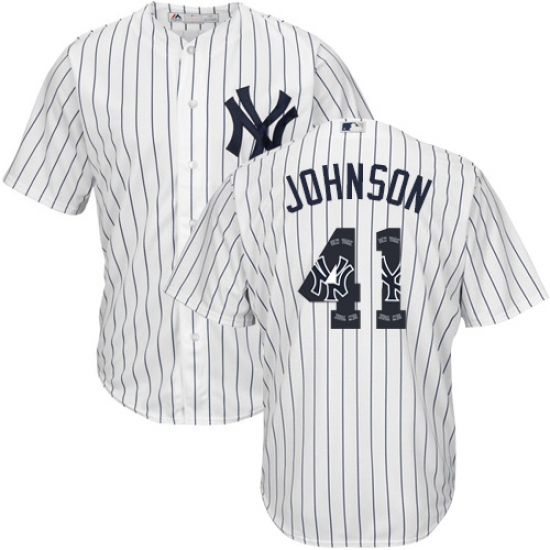 Men's Majestic New York Yankees #41 Randy Johnson Authentic White Team Logo Fashion MLB Jersey - Ujersey