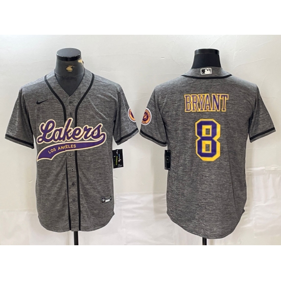 Men's Los Angeles Lakers #8 Kobe Bryant Grey Cool Base Stitched Baseball Jersey - Ujersey