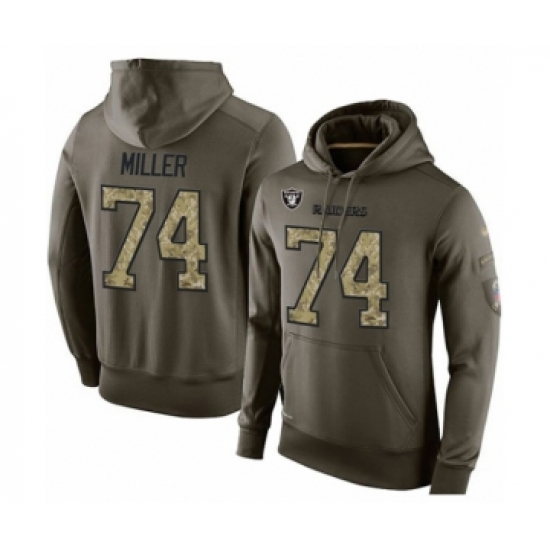 Football Men's Oakland Raiders #74 Kolton Miller Green Salute To Service Pullover Hoodie - Ujersey