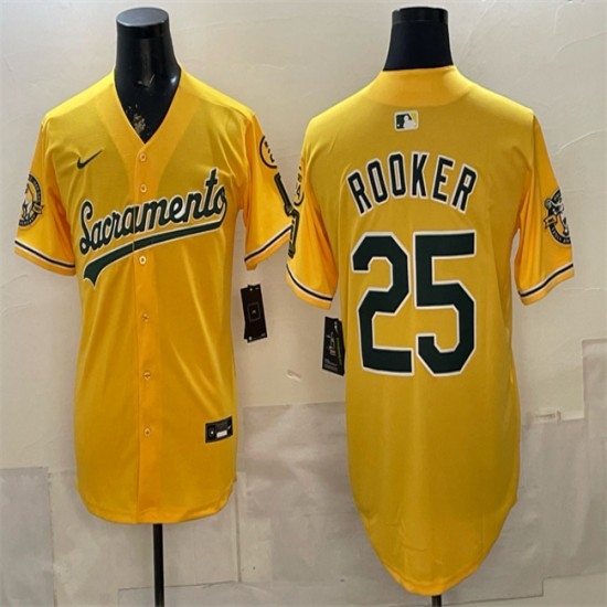 Men's Oakland Athletics #25 Brent Rooker 2026 Yellow Alternate Sacramento Celebrating 125 Years Vapor Limited Stitched Baseball Jersey