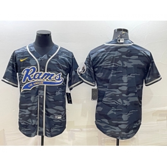 Men's Los Angeles Rams Blank Grey Navy With Patch Cool Base Stitched Baseball Jersey - Ujersey