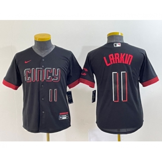 Youth Cincinnati Reds #11 Barry Larkin Number Black 2023 City Connect Cool Base Stitched Jersey2 - Ujersey