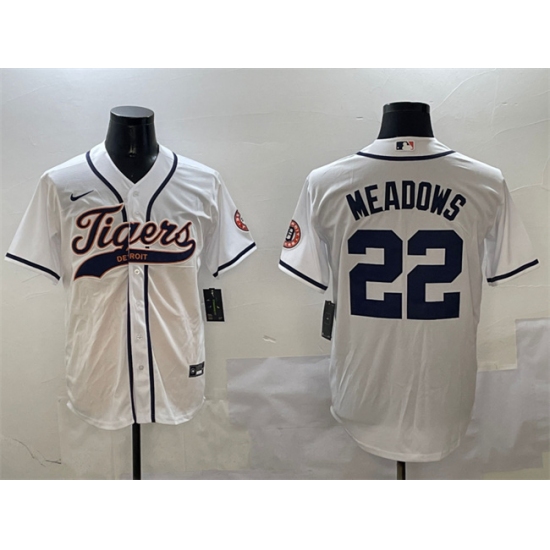 Men's Detroit Tigers #22 Parker Meadows White With Cool Base Stitched Baseball Jersey - Ujersey