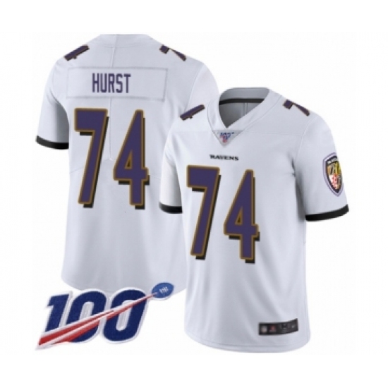 Men's Baltimore Ravens #74 James Hurst White Vapor Untouchable Limited Player 100th Season Football Jersey - Ujersey