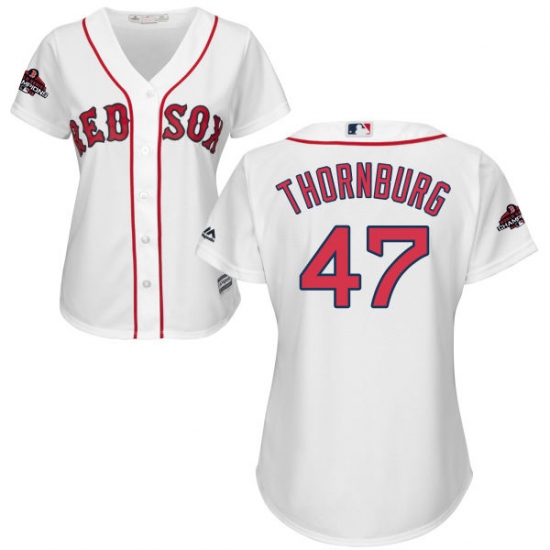 Women's Majestic Boston Red Sox #47 Tyler Thornburg Authentic White Home 2018 World Series Champions MLB Jersey - Ujersey