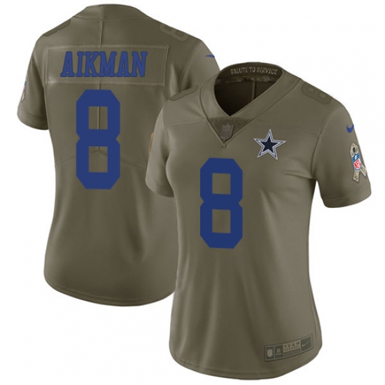 Women's Nike Dallas Cowboys #8 Troy Aikman Limited Olive 2017 Salute to Service NFL Jersey - Ujersey