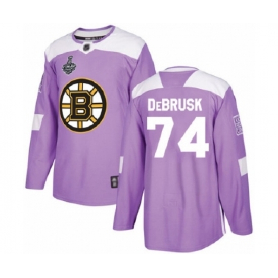 Men's Boston Bruins #74 Jake DeBrusk Authentic Purple Fights Cancer Practice 2019 Stanley Cup Final Bound Hockey Jersey - Ujersey